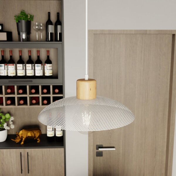 Sospensione Nordica Ramachandra 1 Luce In Legno E Acciaio Bianco
