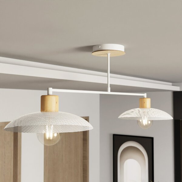 Plafoniera Nordica Siri 2 Luci In Legno E Acciaio Bianco