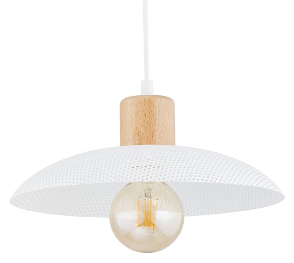 Sospensione Nordica Ramachandra 1 Luce In Legno E Acciaio Bianco
