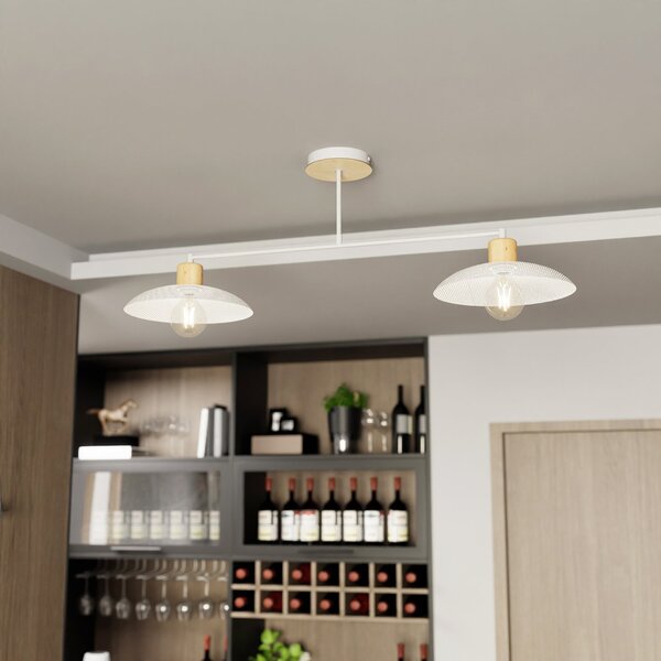 Plafoniera Nordica Siri 2 Luci In Legno E Acciaio Bianco