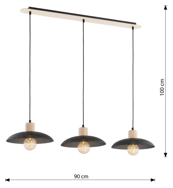 Sospensione Nordica Ramachandra 3 Luci In Legno E Acciaio Nero