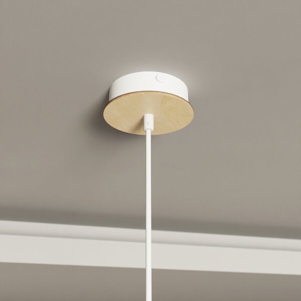 Sospensione Nordica Ramachandra 1 Luce In Legno E Acciaio Bianco