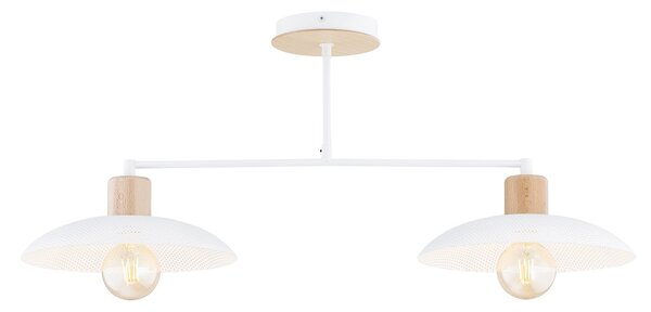 Plafoniera Nordica Siri 2 Luci In Legno E Acciaio Bianco
