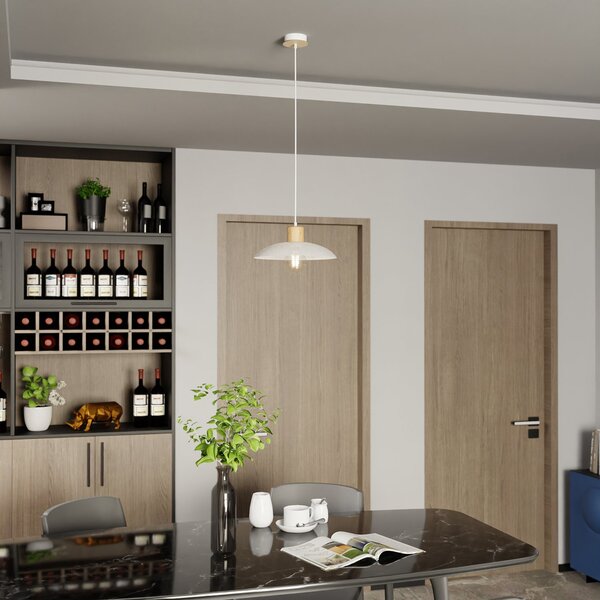 Sospensione Nordica Ramachandra 1 Luce In Legno E Acciaio Bianco