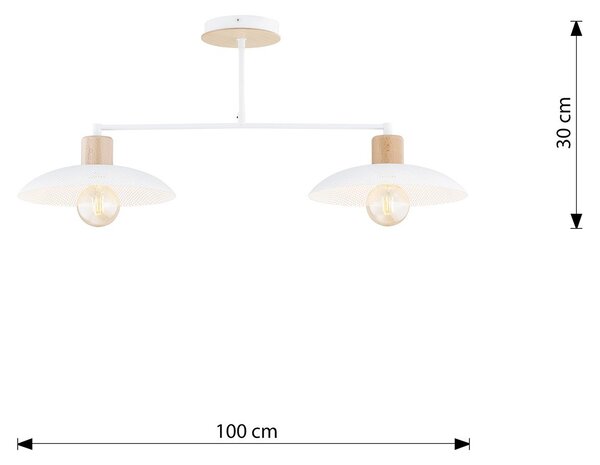 Plafoniera Nordica Siri 2 Luci In Legno E Acciaio Bianco