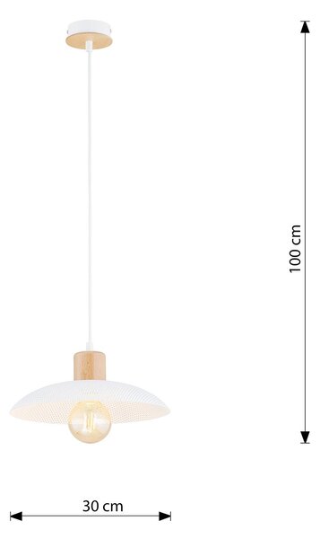 Sospensione Nordica Ramachandra 1 Luce In Legno E Acciaio Bianco
