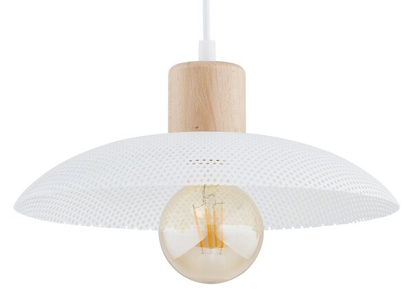 Sospensione Nordica Siri 3 Luci In Legno E Acciaio Bianco