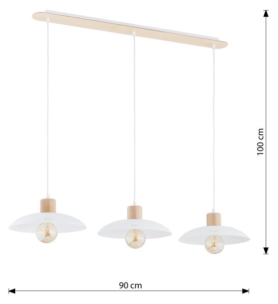 Sospensione Nordica Siri 3 Luci In Legno E Acciaio Bianco