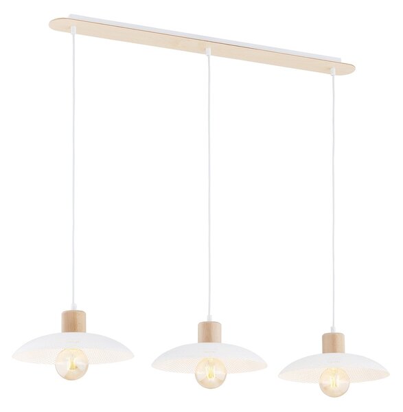Sospensione Nordica Siri 3 Luci In Legno E Acciaio Bianco