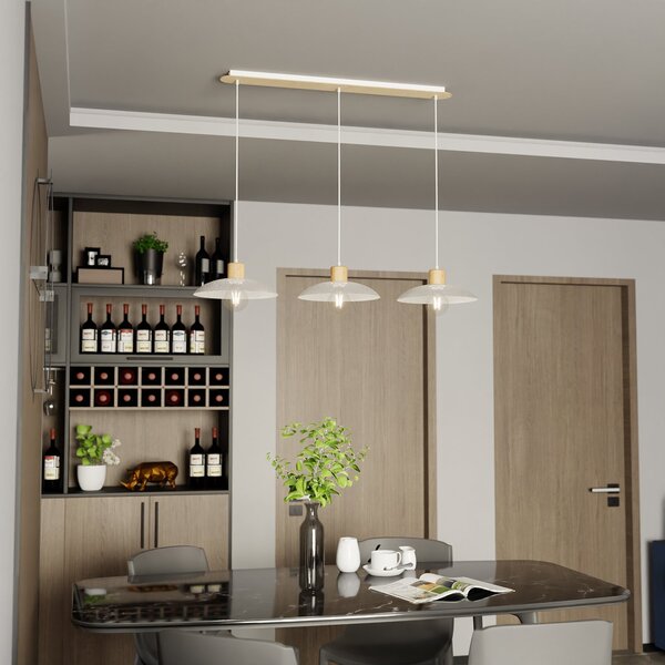 Sospensione Nordica Siri 3 Luci In Legno E Acciaio Bianco
