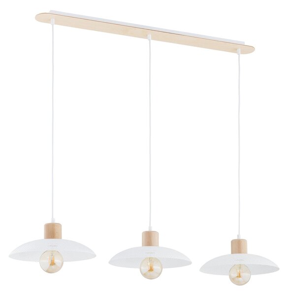 Sospensione Nordica Siri 3 Luci In Legno E Acciaio Bianco
