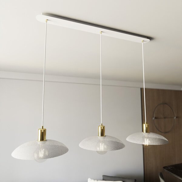 Sospensione Contemporanea Uma 3 Luci In Acciaio Oro E Bianco