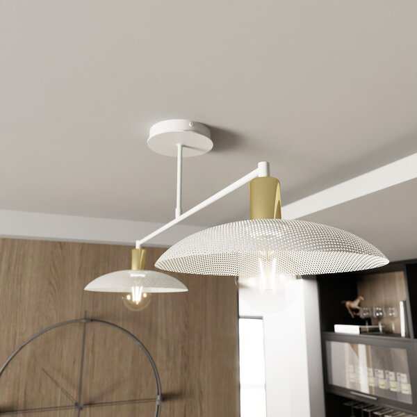 Plafoniera Contemporanea Uma 2 Luci In Acciaio Oro E Bianco