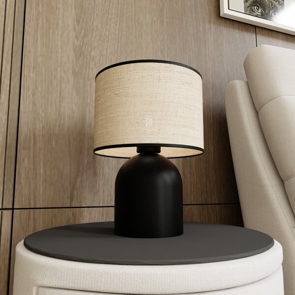 Lampada Da Tavolo Nordica Uma 1 Luce In Acciaio E Rattan