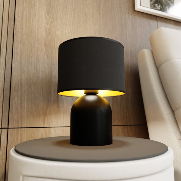 Lampada Da Tavolo Nordica Uma 1 Luce In Acciaio Nero E Oro