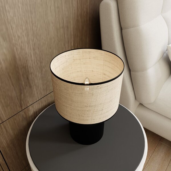 Lampada Da Tavolo Nordica Uma 1 Luce In Acciaio E Rattan
