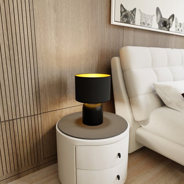 Lampada Da Tavolo Nordica Uma 1 Luce In Acciaio Nero E Oro