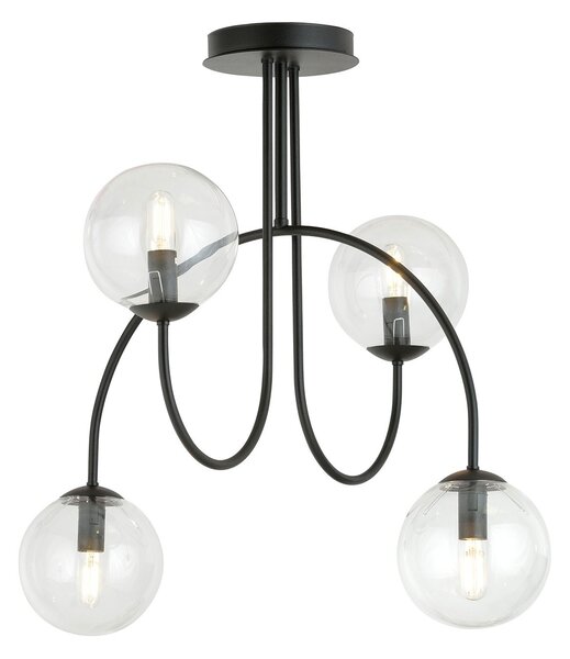 Plafoniera Moderna Sharada 4 Luci Acciaio Nero E Vetro Trasparente 50 Cm