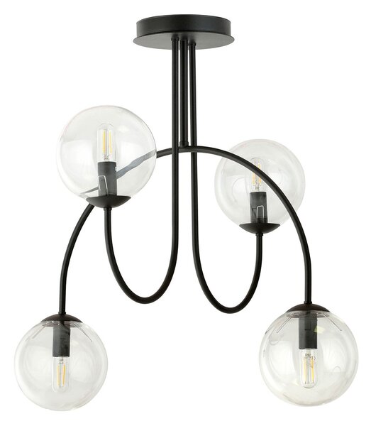 Plafoniera Moderna Sharada 4 Luci Acciaio Nero E Vetro Trasparente 50 Cm