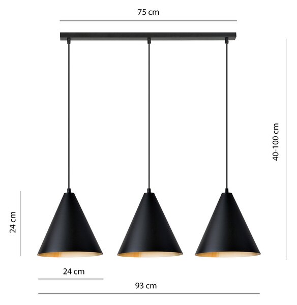 Sospensione Nordica Su 3 Luci In Acciaio Nero E Oro