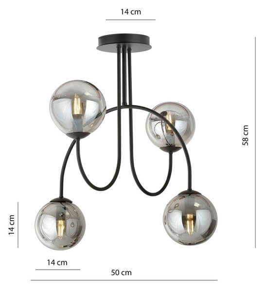 Plafoniera Moderna Sharada 4 Luci In Acciaio Nero E Vetro Fumè 50 Cm