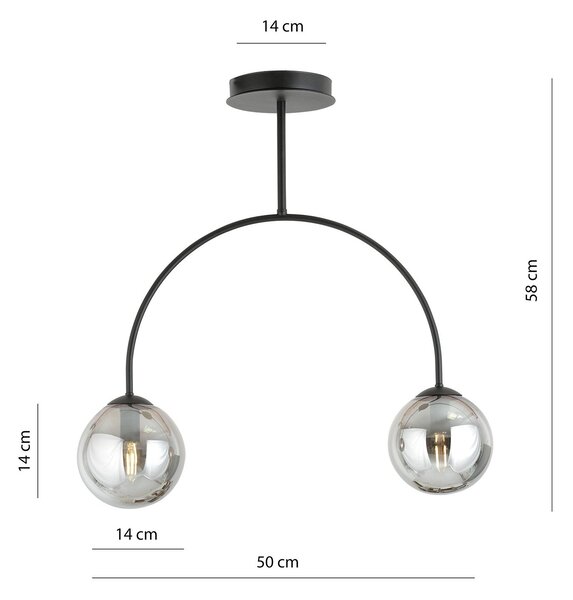 Plafoniera Moderna Sharada 2 Luci In Acciaio Nero E Vetro Fumè