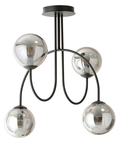 Plafoniera Moderna Sharada 4 Luci In Acciaio Nero E Vetro Fumè 50 Cm