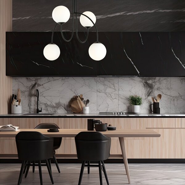 Plafoniera Moderna Sharada 4 Luci In Acciaio Nero E Vetro Bianco 50 Cm
