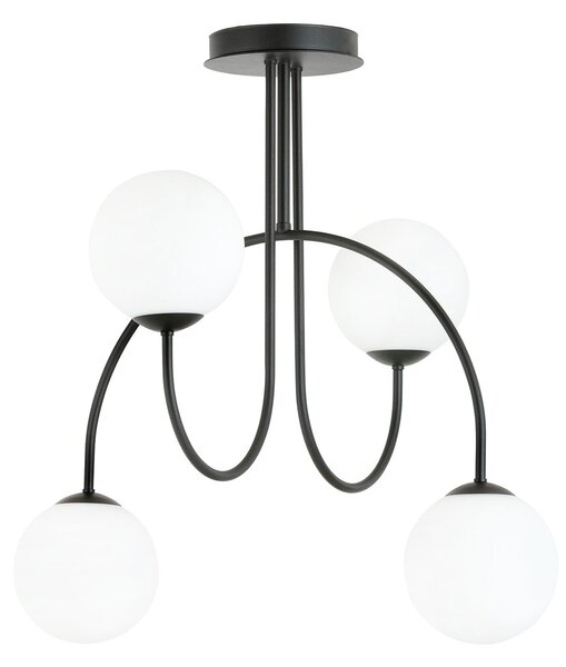 Plafoniera Moderna Sharada 4 Luci In Acciaio Nero E Vetro Bianco 50 Cm