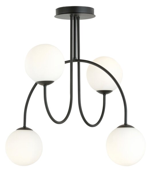 Plafoniera Moderna Sharada 4 Luci In Acciaio Nero E Vetro Bianco 50 Cm
