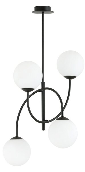 Plafoniera Moderna Sharada 4 Luci In Acciaio Nero E Vetro Bianco