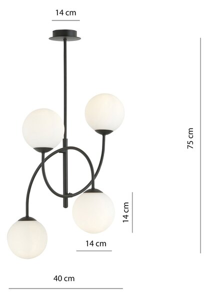 Plafoniera Moderna Sharada 4 Luci In Acciaio Nero E Vetro Bianco