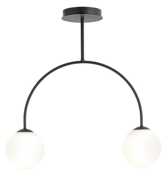 Plafoniera Moderna Sharada 2 Luci In Acciaio Nero E Vetro Bianco