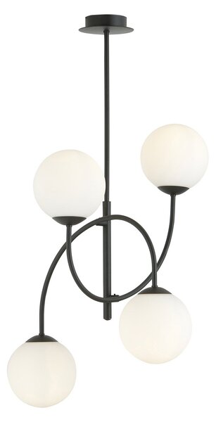 Plafoniera Moderna Sharada 4 Luci In Acciaio Nero E Vetro Bianco
