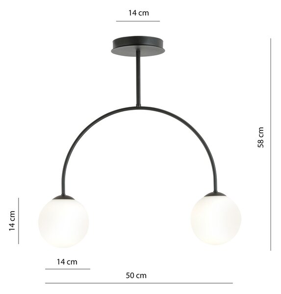 Plafoniera Moderna Sharada 2 Luci In Acciaio Nero E Vetro Bianco