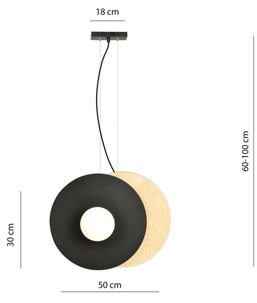 Sospensione Minimal Nordica Raiden 2 Luci Acciaio Nero Legno Vetro Bianco
