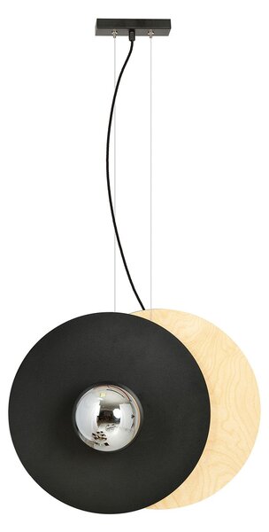 Sospensione Minimal Nordica Takehaya 2 Luci Acciaio Nero E Legno Vetro Fumè