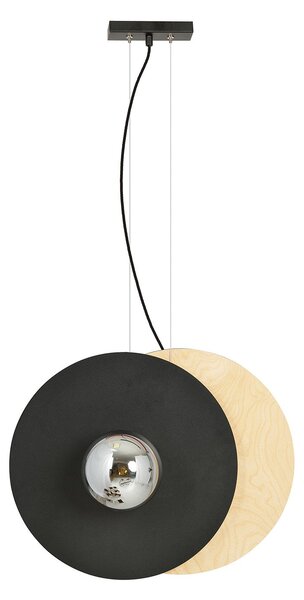 Sospensione Minimal Nordica Takehaya 2 Luci Acciaio Nero E Legno Vetro Fumè