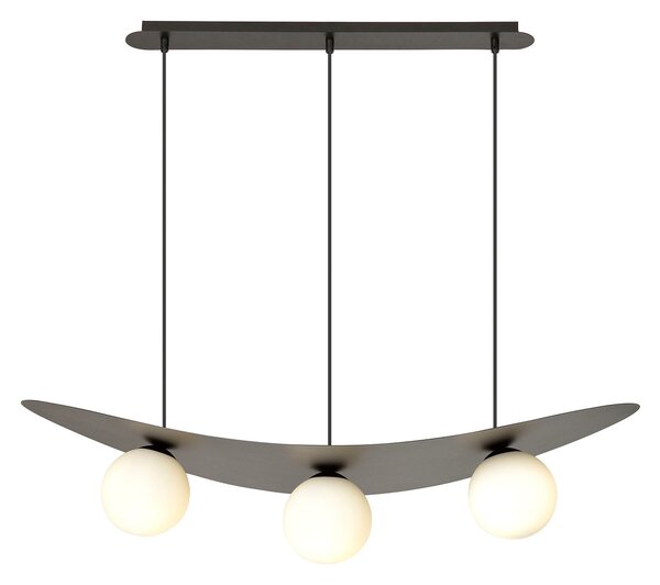 Sospensione Moderna Takehaya 3 Luci In Acciaio Nero E Vetro Bianco