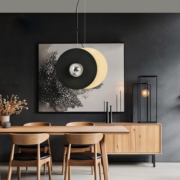 Sospensione Minimal Nordica Takehaya 2 Luci Acciaio Nero E Legno Vetro Fumè