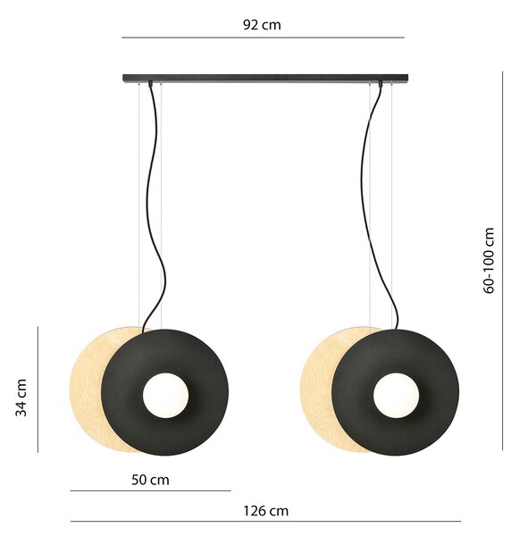 Sospensione Minimal Nordica Michizane 4 Luci Acciaio Nero E Legno Vetro Bianco