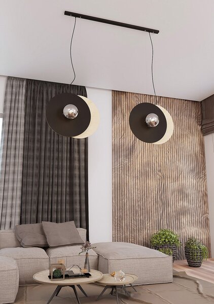 Sospensione Minimal Nordica Raiden 4 Luci Acciaio Nero E Legno Vetro Fumè