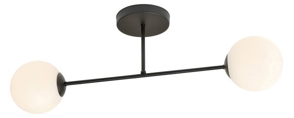 Plafoniera Moderna Hsi Wang Mu 2 Luci In Acciao Nero E Sfere In Vetro Bianco