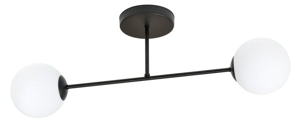 Plafoniera Moderna Hsi Wang Mu 2 Luci In Acciao Nero E Sfere In Vetro Bianco
