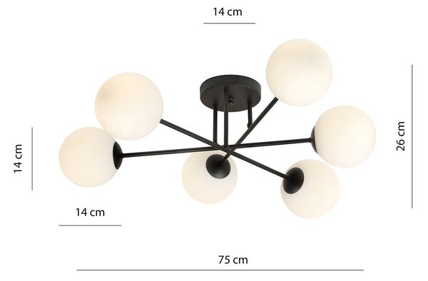 Plafoniera Moderna Hsi Wang Mu 6 Luci In Acciao Nero E Sfere In Vetro Bianco