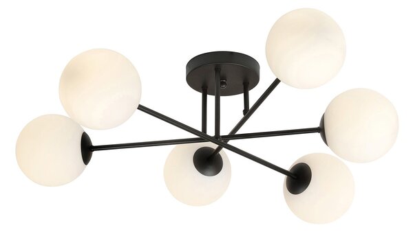 Plafoniera Moderna Hsi Wang Mu 6 Luci In Acciao Nero E Sfere In Vetro Bianco