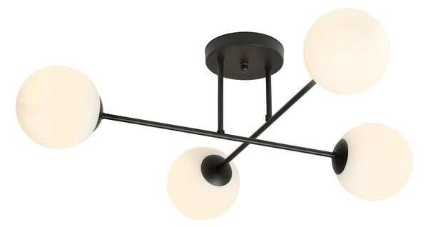 Plafoniera Moderna Hsi Wang Mu 4 Luci In Acciao Nero E Sfere In Vetro Bianco