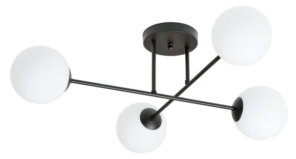 Plafoniera Moderna Hsi Wang Mu 4 Luci In Acciao Nero E Sfere In Vetro Bianco