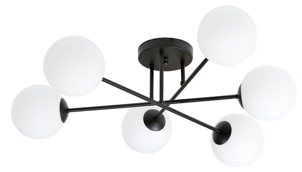 Plafoniera Moderna Hsi Wang Mu 6 Luci In Acciao Nero E Sfere In Vetro Bianco