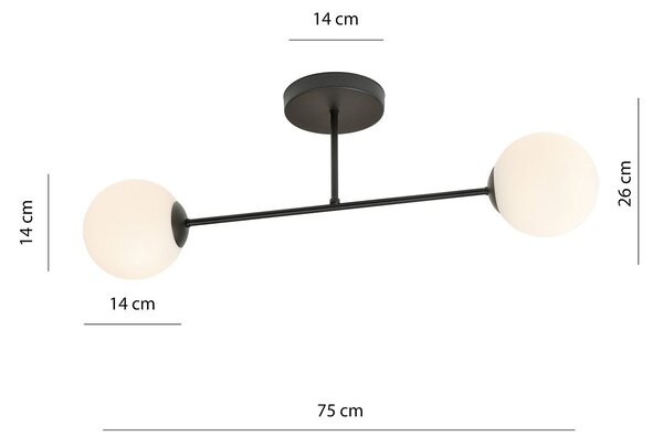 Plafoniera Moderna Hsi Wang Mu 2 Luci In Acciao Nero E Sfere In Vetro Bianco